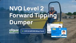 A certified dumper operator on-site, representing the path to a CPCS or NPORS Blue Card through the NVQ Level 2.