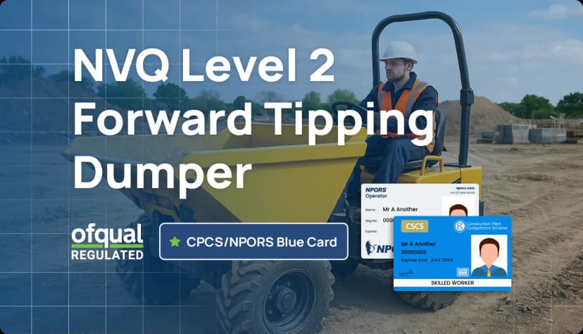 A certified dumper operator on-site, representing the path to a CPCS or NPORS Blue Card through the NVQ Level 2.
