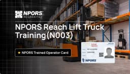 Warehouse worker operating a reach truck forklift for safe load handling during training
